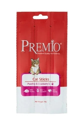 PREMIO CAT-STICKS ( 3 ) 15GM IN POULTRY AND CRANBERRY