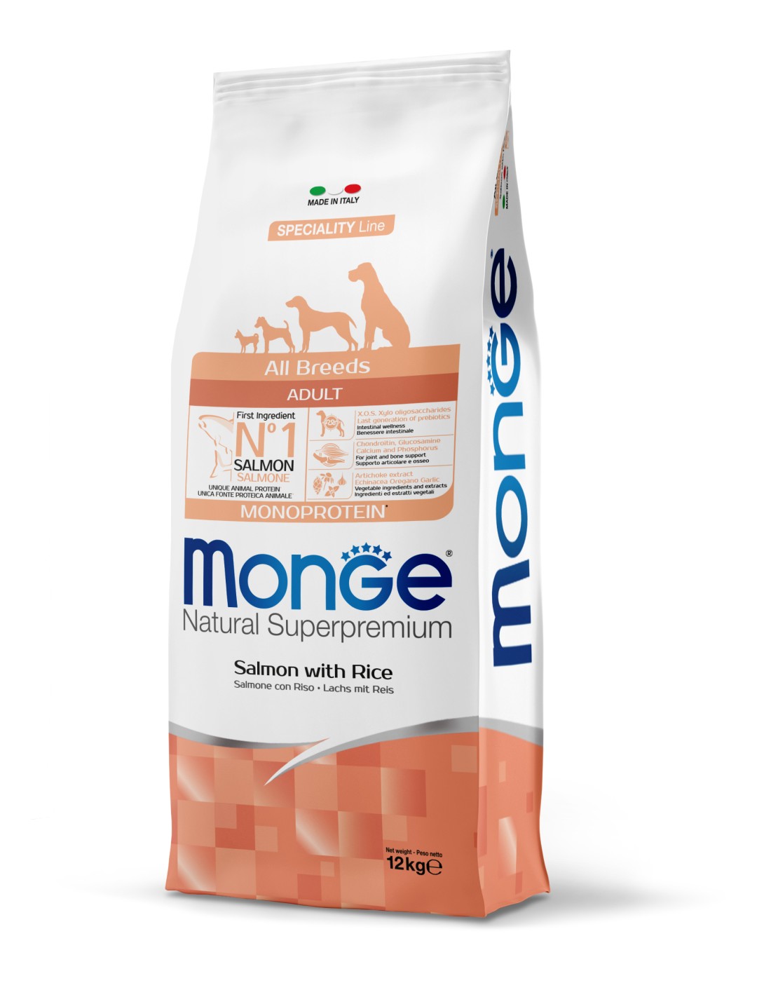 MONGE ADULT FOR DOGS 12.5 KG RICH IN SALMON WITH RICE