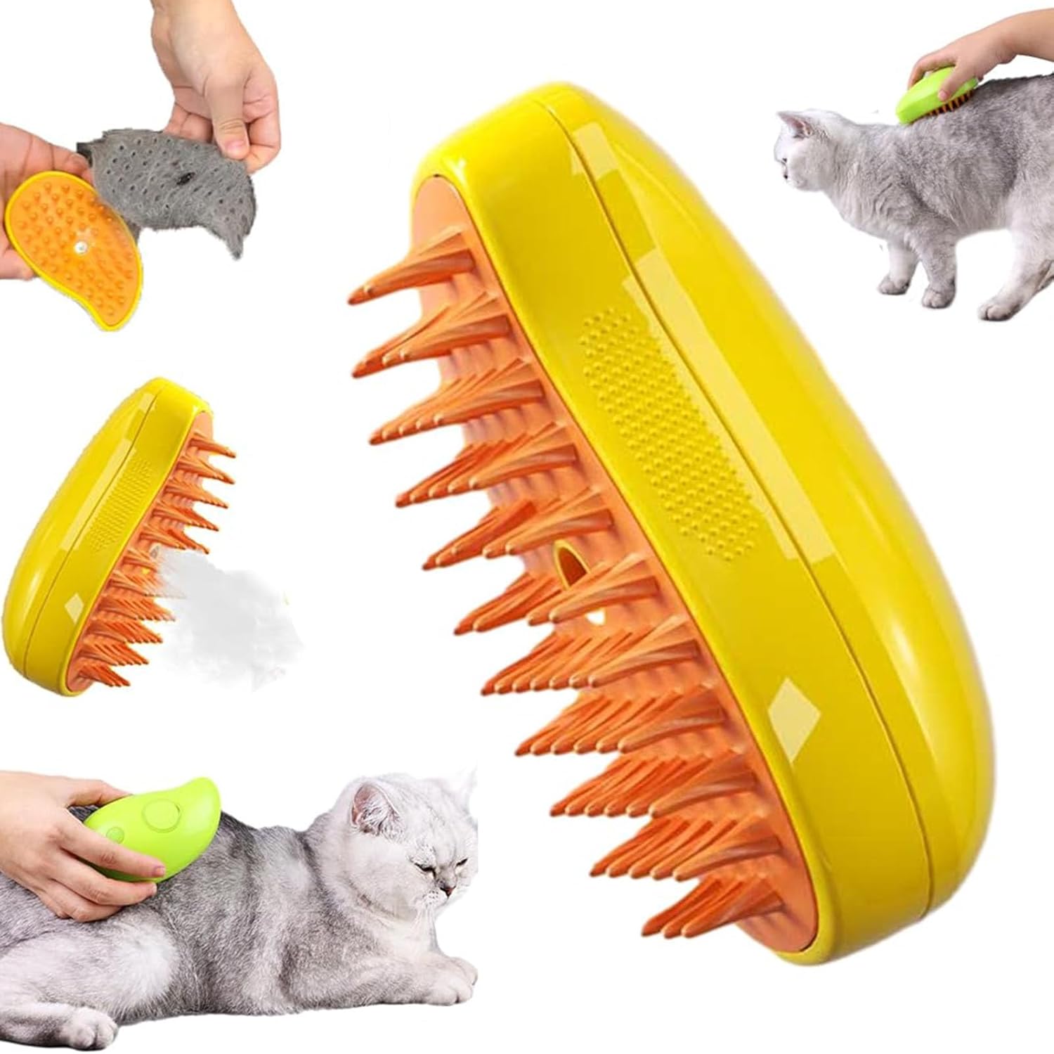 Steamy Cat Brush - 3 In1 Cat Steamy Brush, Self Cleaning Steam Cat Brush, Cat Steamer Brush for Massage, Cat Hair Brush for Removing Tangled and Loosse Hair, Eliminate Flying Hair